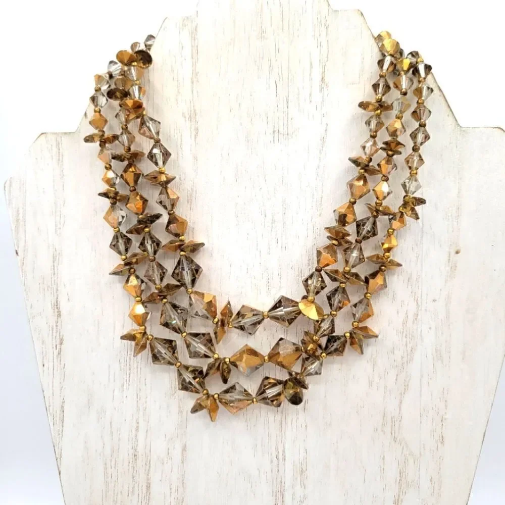 Vintage Gold Flashed Multi Strand Crystal Necklace - Picture 7 of 9